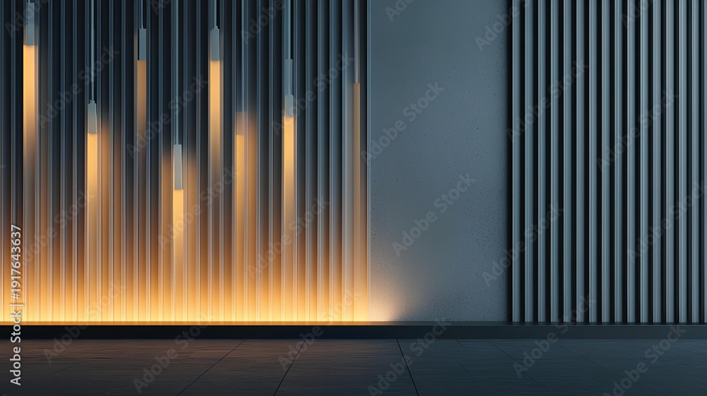 Fototapeta premium Elegant Interior Design with Linear Accents: Modern interior design showcasing a striking interplay of light and shadow.