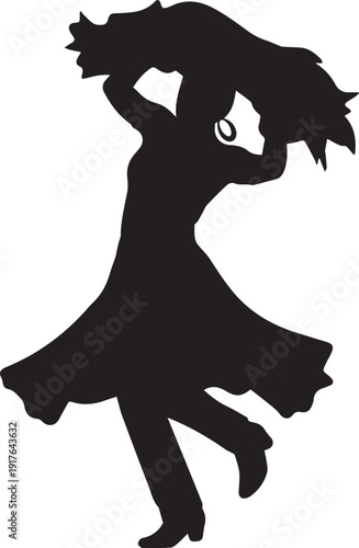 Mexican traditional dancer silhouette vector performing folk dance with flowing skirt art
