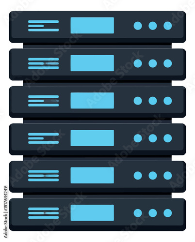 Modern illustration of server rack depicting network operations for data centers