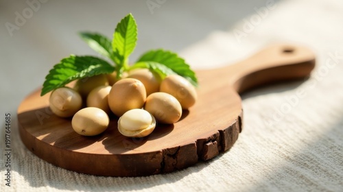 Wallpaper Mural Sunlit Jojoba Seeds on Rustic Wooden Board, A Natural Beauty Ingredient Torontodigital.ca