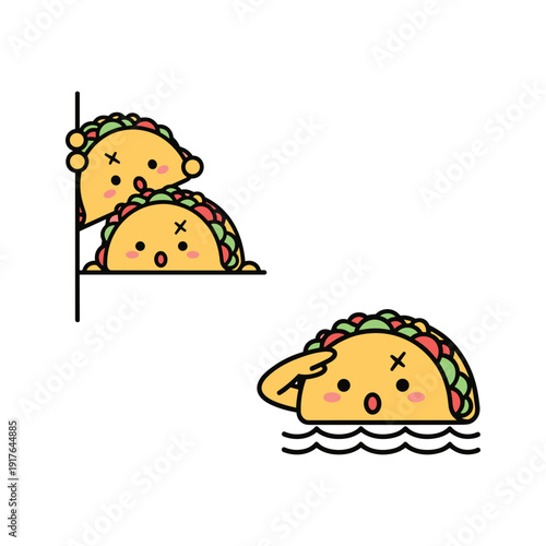 Taco Characters with Different Facial Expressions in a Fun Cartoon Style