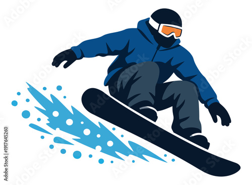 Graphic illustration of a snowboarder depicting dynamic movement for winter sports concepts
