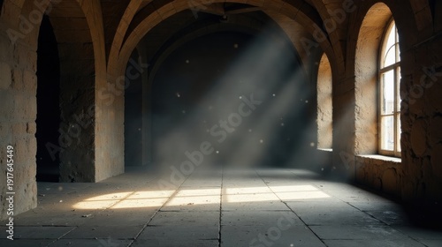 Wallpaper Mural Sunbeams Illuminate Dusty Hallway in Ancient Stone Building Torontodigital.ca