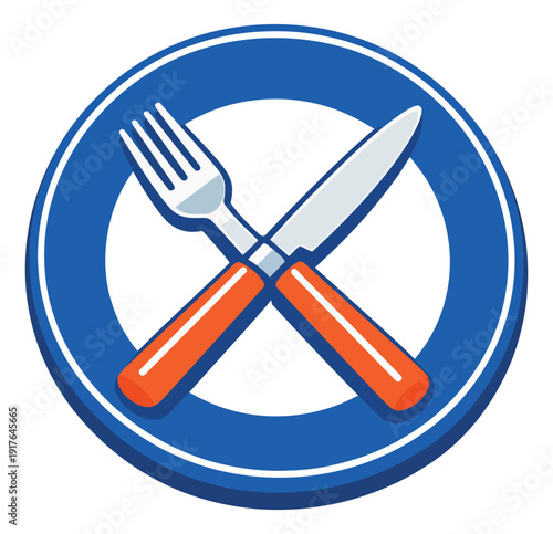 Graphic illustration of a fork and knife depicting a restaurant symbol for dining establishments