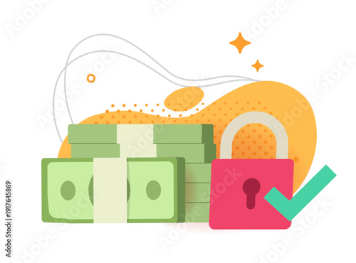 Money security icon, cash finance safe lock insurance concept vector modern graphic illustration design, investment savings banking protection, currency defense trust guarantee, wealth assets guard
