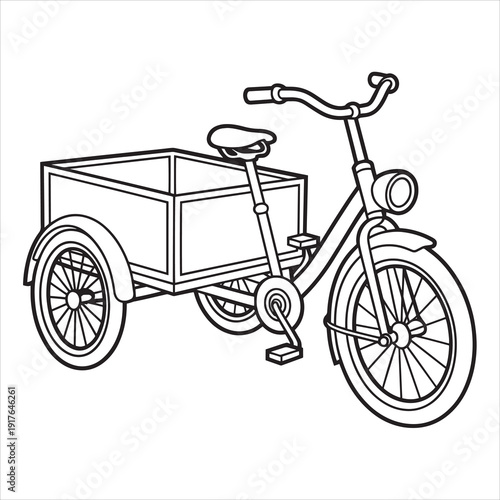 A cargo tricycle carrier line art vector style
