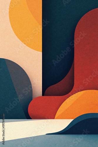 Abstract Composition of Overlapping Shapes in Earthy Tones and Deep Hues