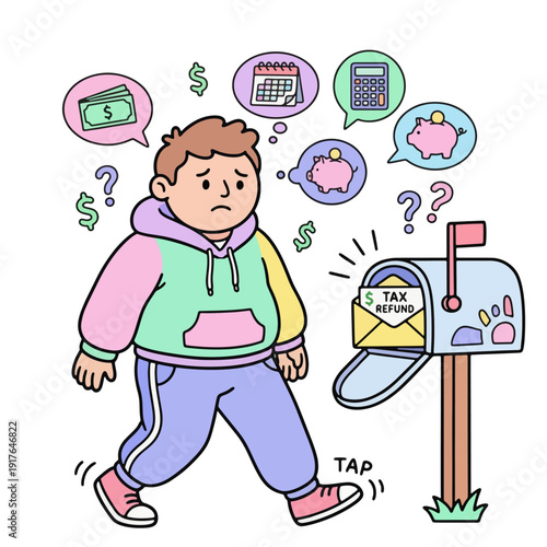 A worried young man receiving a tax bill in the mail.