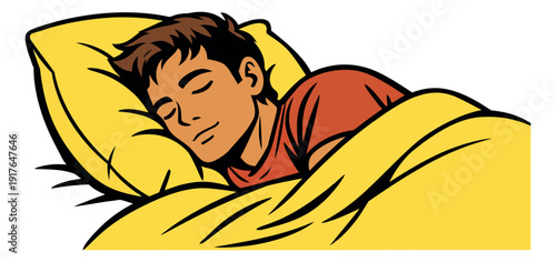 Pop art line art illustration of a man depicting sleeping peacefully for good sleep and relaxation