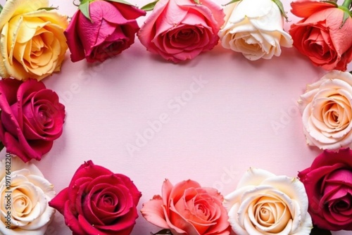 Wallpaper Mural A delicate arrangement of vibrant roses creates a lovely frame, perfect for a message of love and affection Torontodigital.ca