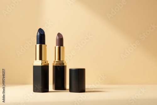 Wallpaper Mural Elegant Cosmetics Display Two Lipstick Tubes with a Single Cap on a Soft Background Torontodigital.ca