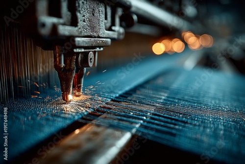 Wallpaper Mural Detailed textile production inside large mechanical loom. Generative AI Torontodigital.ca