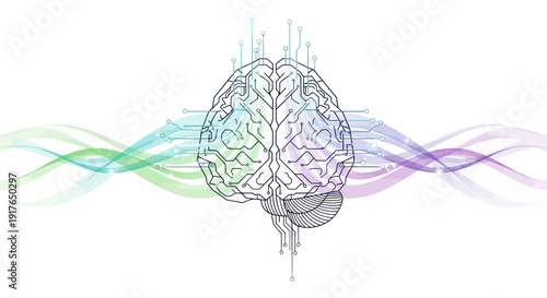 Brain with colorful waves.