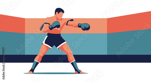 A boxer wearing gloves practices a kickboxing routine in a training gym with flooring.