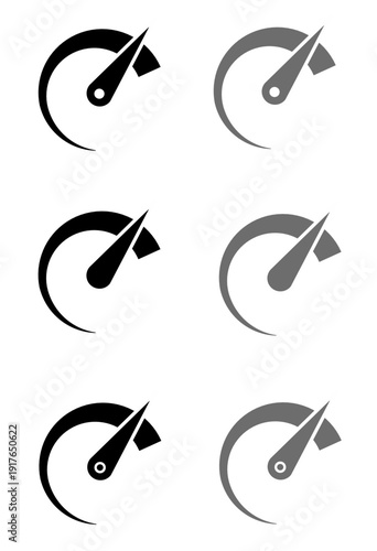 Set of speedometer and tachometer icons representing high speed, performance, internet acceleration, and progress in a clean graphic style
