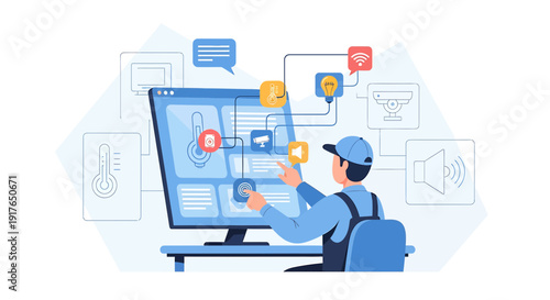 Smart Home Technology Control Panel with Technician and Icons