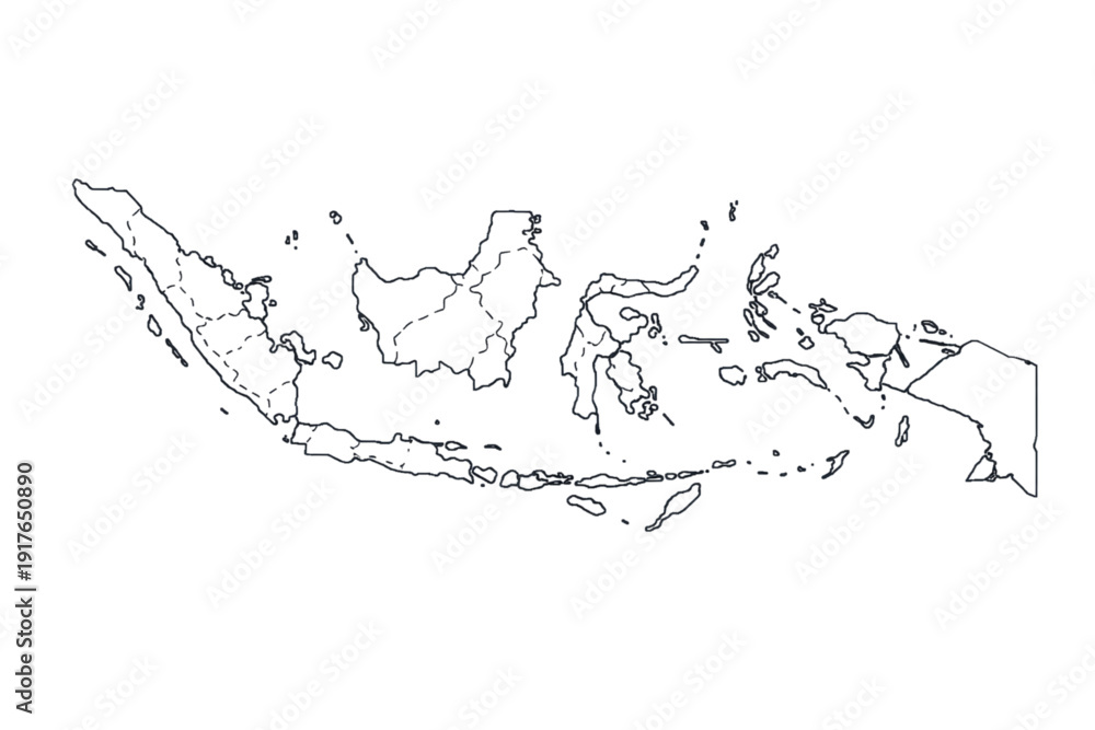 Obraz premium Indonesia Map Outline Vector Illustration Black and White