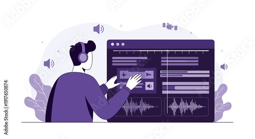 Video Editing Software Interface with Sound Waves and Person