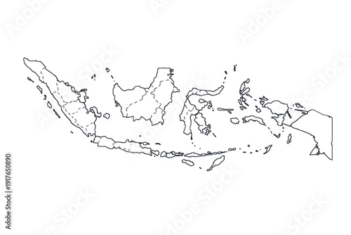 Indonesia Map Outline Vector Illustration Black and White