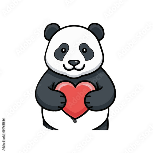 Adorable Cartoon Panda Holding a Red Heart, Isolated White Background, Loving Animal Character