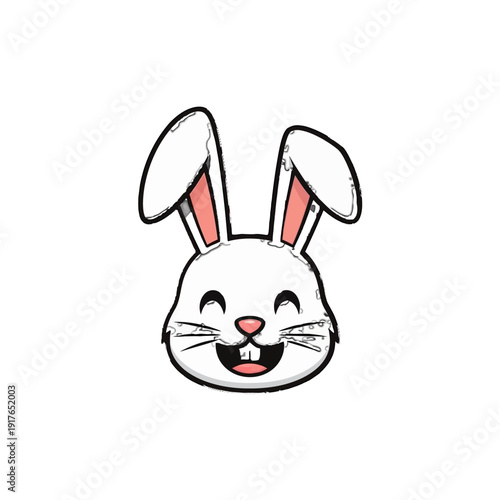 Happy Cartoon Bunny Head Smiling Widely with Front Teeth on Isolated White Background