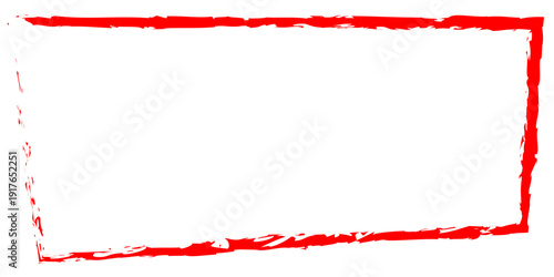 A distressed red border frame with a textured, grunge aesthetic, perfect for adding a bold, vintage touch to designs or highlighting important information on a white background