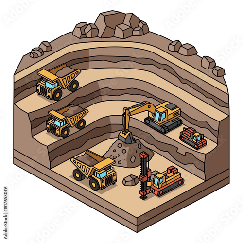 Underground mining operation with heavy machinery and excavation.