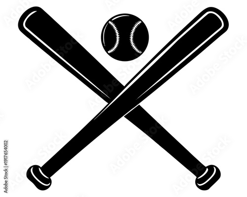 Baseball bat and ball crossed silhouette vector illustration isolated on white background