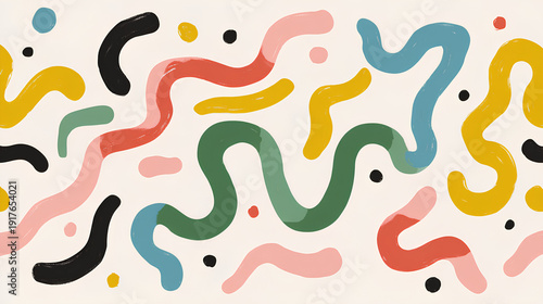 Abstract Organic Color Line Shapes. Vector Squiggle Pattern Design. Background with Fun Kid Graphics. Wave Party Color Lines Isolated on Bg. Stock Vector