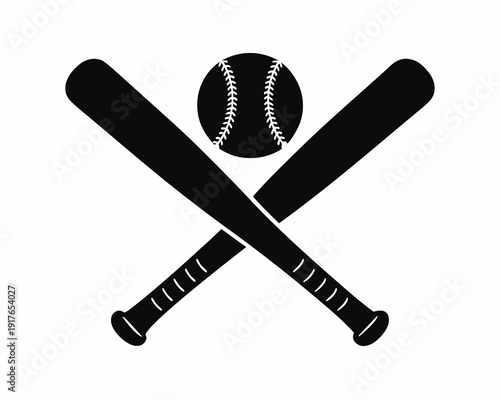 Sports Baseball Equipment Crossed Silhouette Vector Graphic
