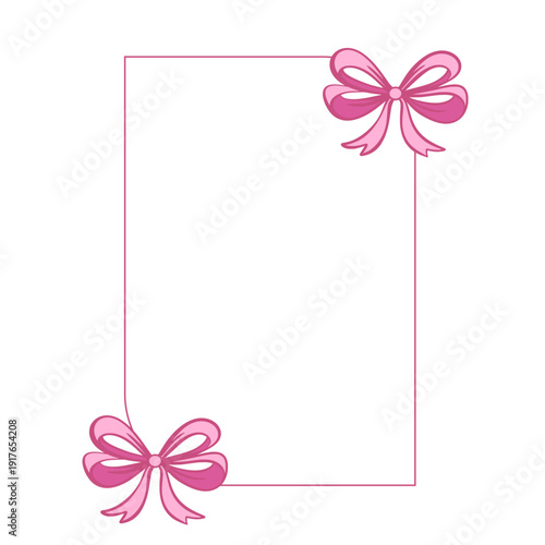 Blank frame with pink bows. Template for card, invitation, birthday, baby shower, or wedding greeting in romantic, flirty style. Vector graphic