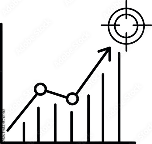 A graph with an upward trend and a target symbol