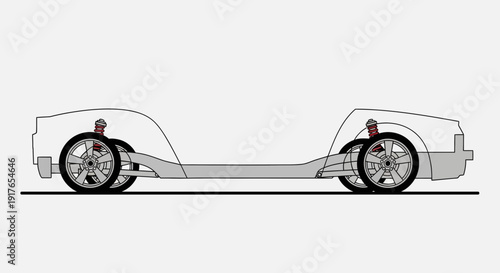 Automobile chassis illustration side view of vehicle structure and components