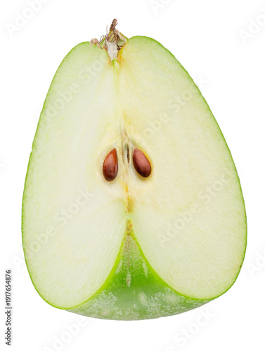 Foto Ripe green apple slice on white background