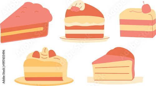 Cafe Dessert Vector Set - Cheesecake Slices and Coffee Shop Pastries.eps