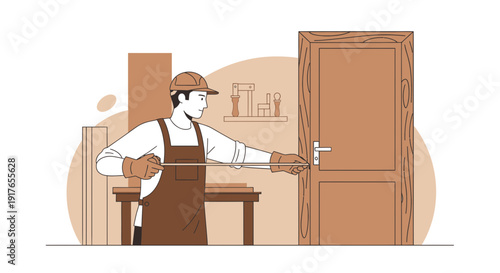 Carpenter Measuring Door for Installation or Replacement, Home Renovation Concept