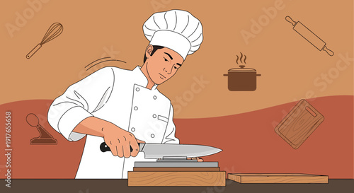 Chef Sharpening Knife Kitchen Utensils Cooking Preparation