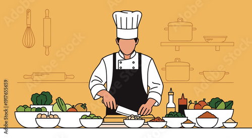 Chef Preparing Fresh Ingredients in a Kitchen