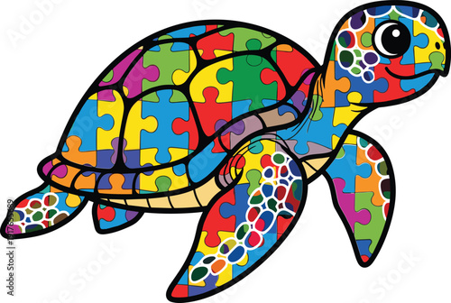 Autism Awareness Puzzle Turtle Vector