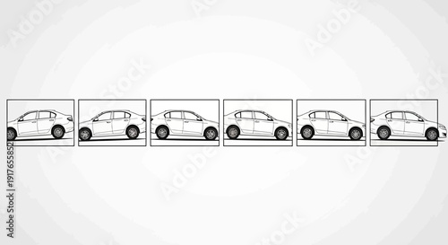 Automobile progression sequential illustrations of a sedan in motion