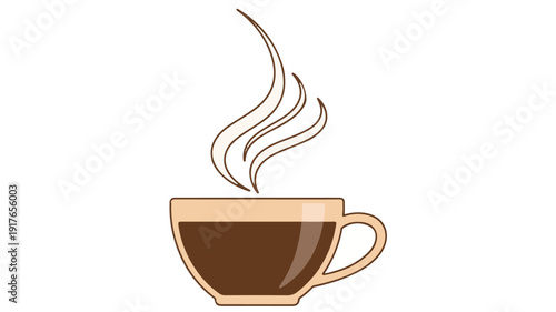 A clean vector illustration of a steaming hot coffee beverage in a classic mug, representing warmth, energy, and delightful morning routines