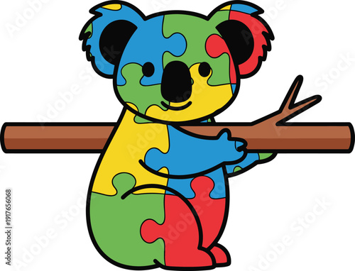 Autism Awareness Sloth Puzzle Colorful Vector Illustration