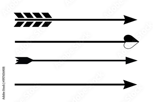 Collection of four different black arrow icons on white background icon symbol direction pointer