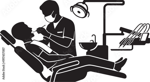 bold vector of a dentist treating a patient
