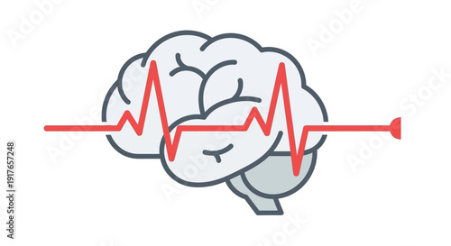 Brain with Heartbeat Line.