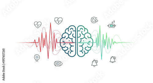Brain with Heartbeat Lines.