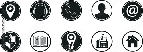 Customer service and contact icons set with phone email support location vector illustration