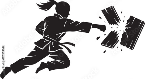 vector of a karate player breaking wood with a punch