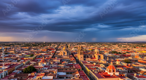 High-angle panoramic view of Queretaro, Mexico, showing colonial