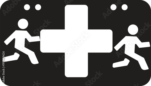 Emergency Medical Cross Icon with Running Figures – Healthcare Symbol